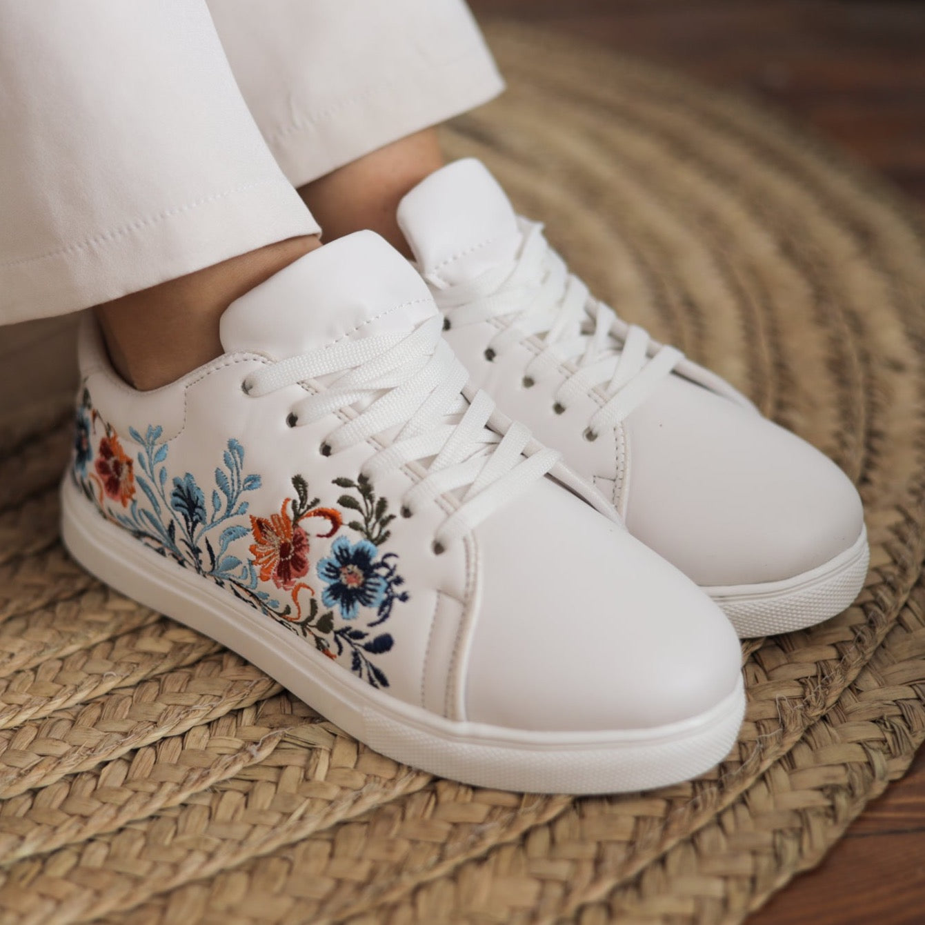 Phoolvaad Tan Embroidered Sneakers