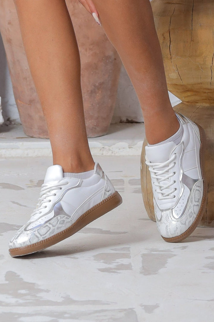 White Python-Texture Sneakers | Sleek & Stylish Casual Shoes