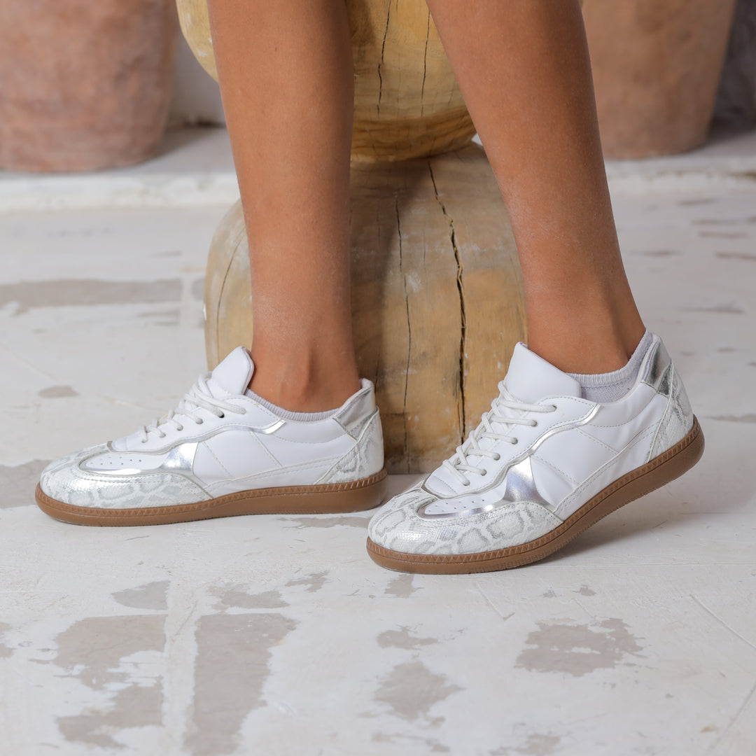 White Python-Texture Sneakers | Sleek & Stylish Casual Shoes