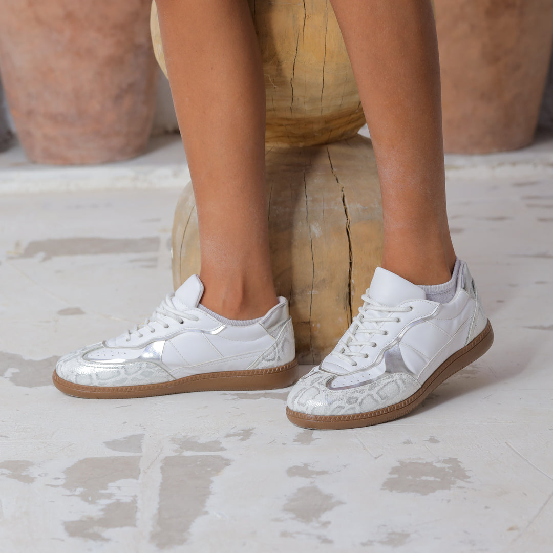 White Python-Texture Sneakers | Sleek & Stylish Casual Shoes
