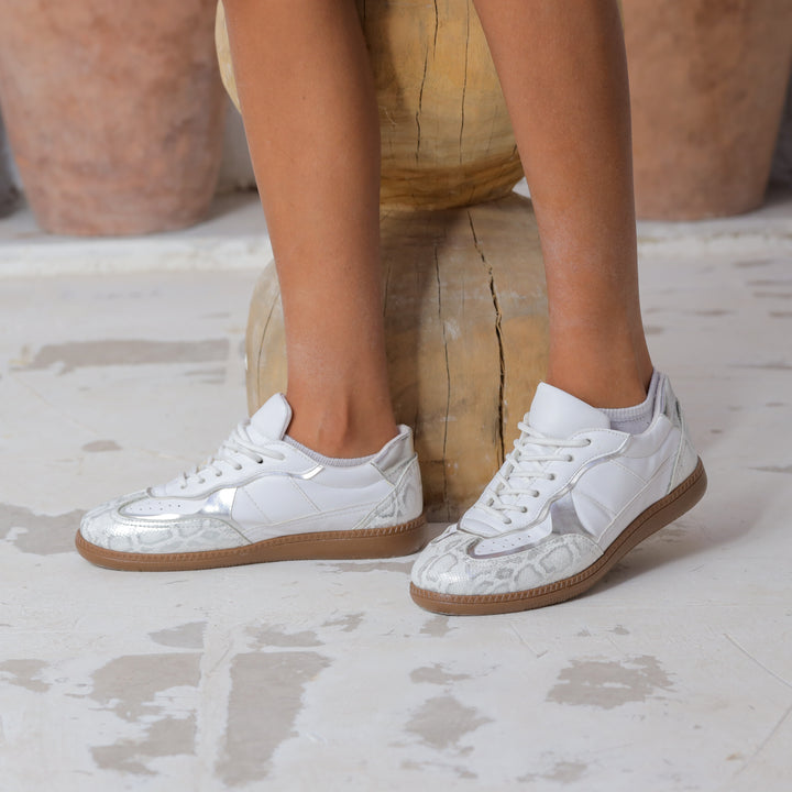White Python-Texture Sneakers | Sleek & Stylish Casual Shoes
