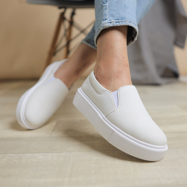 One Line Up White Leather Lace Up Flat Sneakers