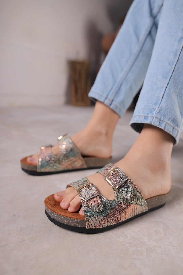 Elegant Pastel Snake-Print Sandals