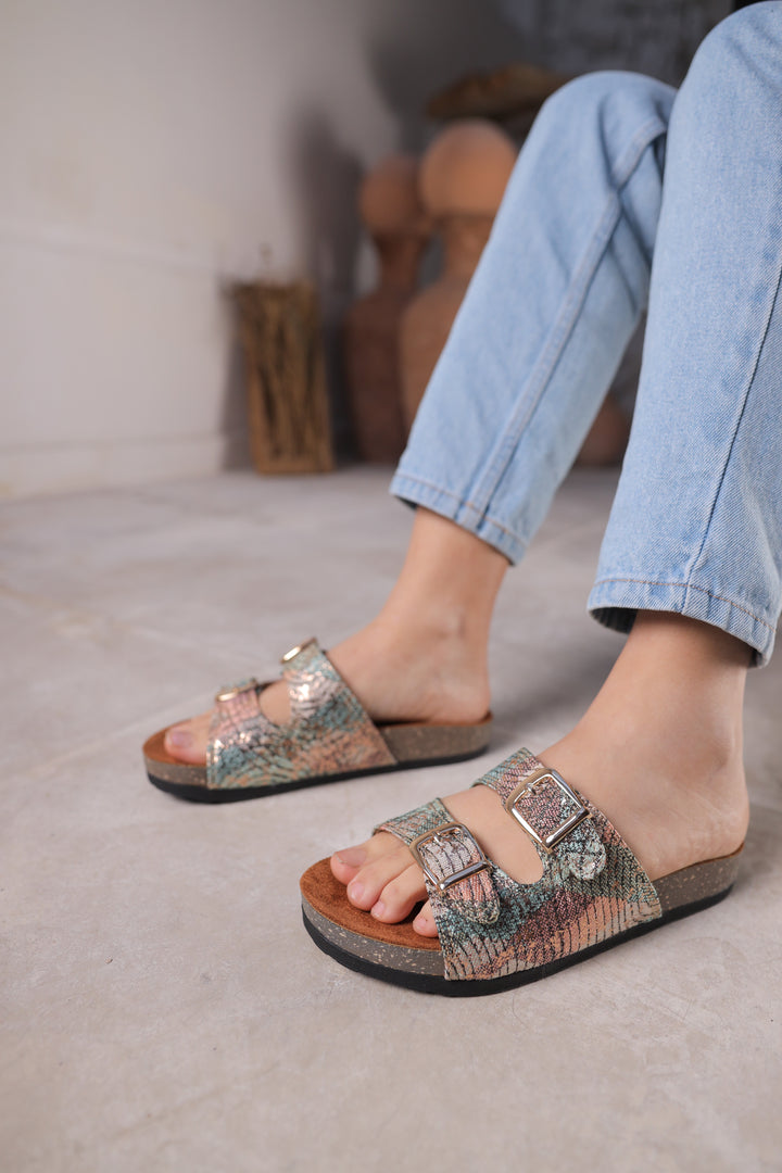 Elegant Pastel Snake-Print Sandals