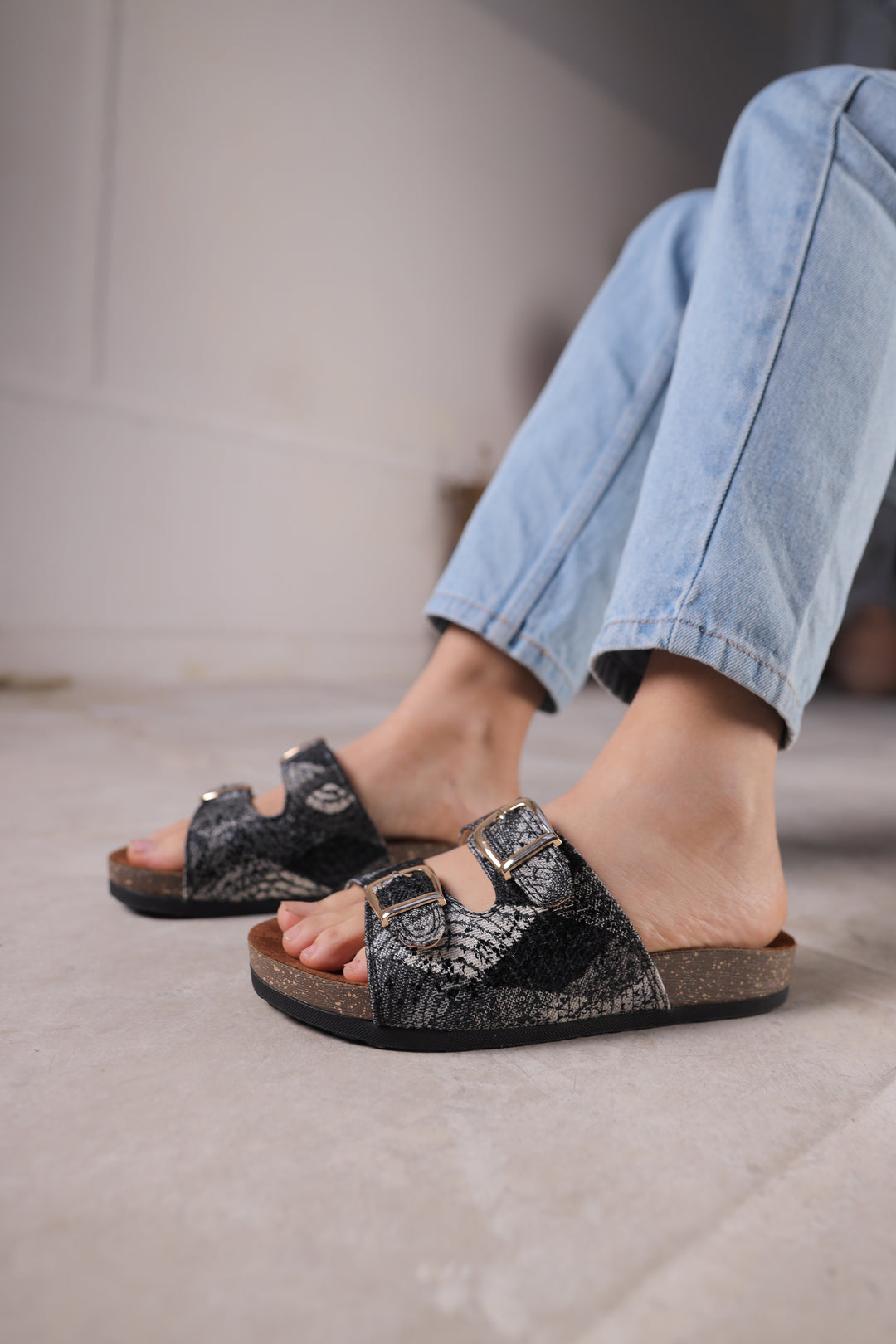 Midnight Luxe Snake-Print Slides
