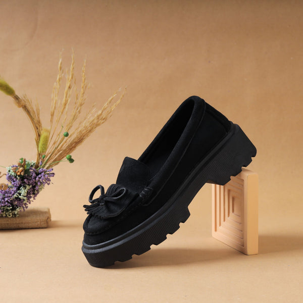 Quality Suede Chunky Loafers - Black