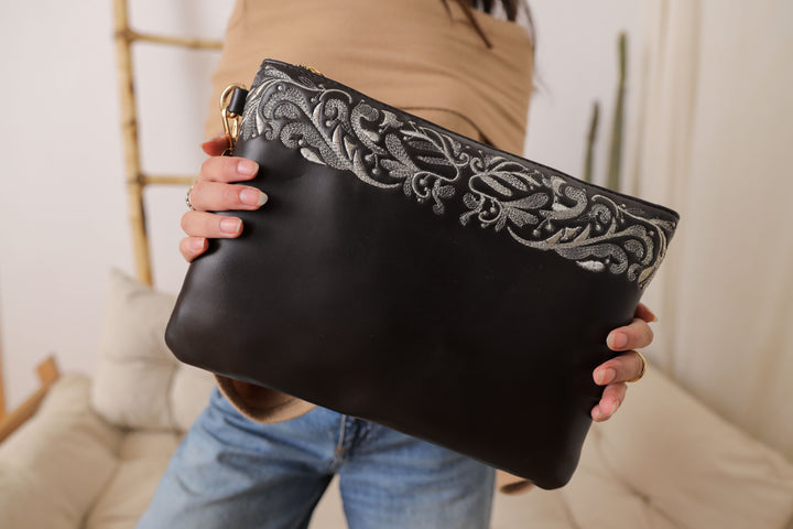 Golden Threads Clutch - Brown