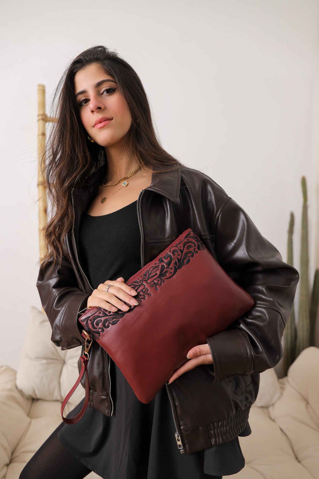 Golden Threads Clutch - Maroon