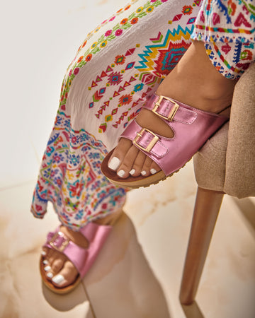 Pembe | Double Buckle Slippers - Pink