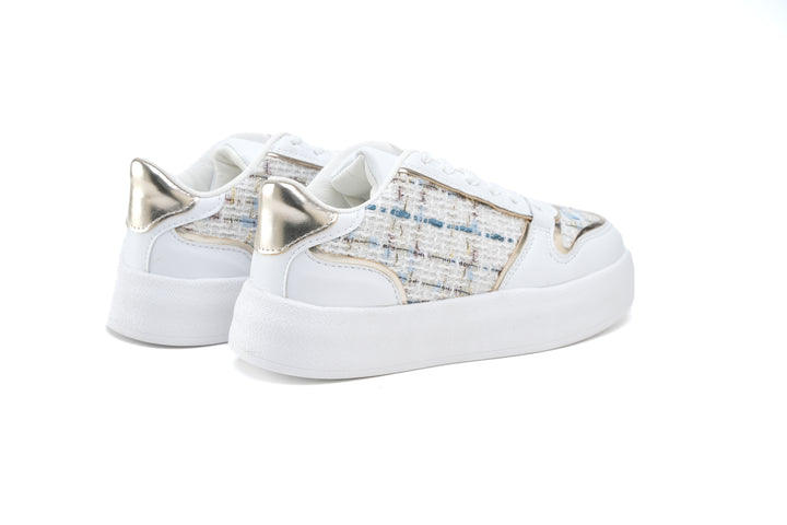Elegant Tweed Platform Sneakers White