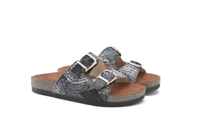 Midnight Luxe Snake-Print Slides