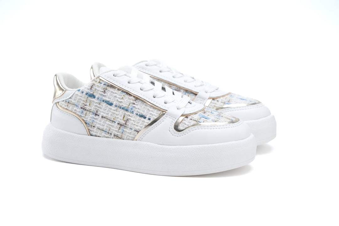 Elegant Tweed Platform Sneakers White