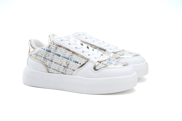 Elegant Tweed Platform Sneakers White