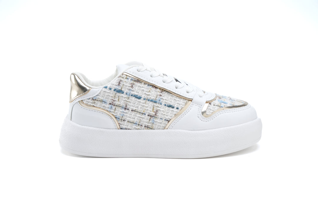 Elegant Tweed Platform Sneakers White