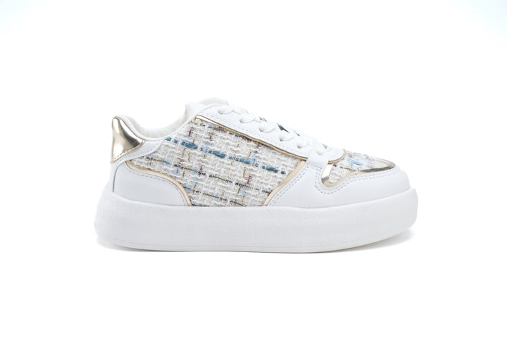 Elegant Tweed Platform Sneakers White