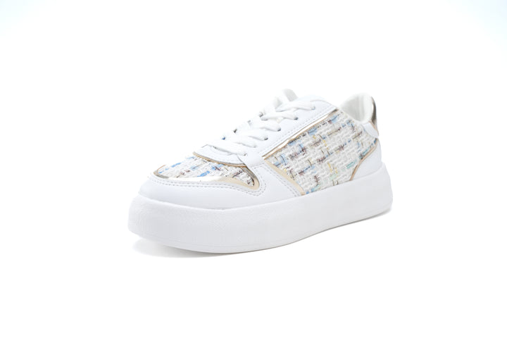 Elegant Tweed Platform Sneakers White