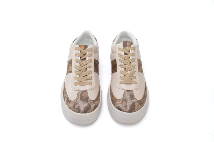 Luxe Leopard Print Sneakers Beige