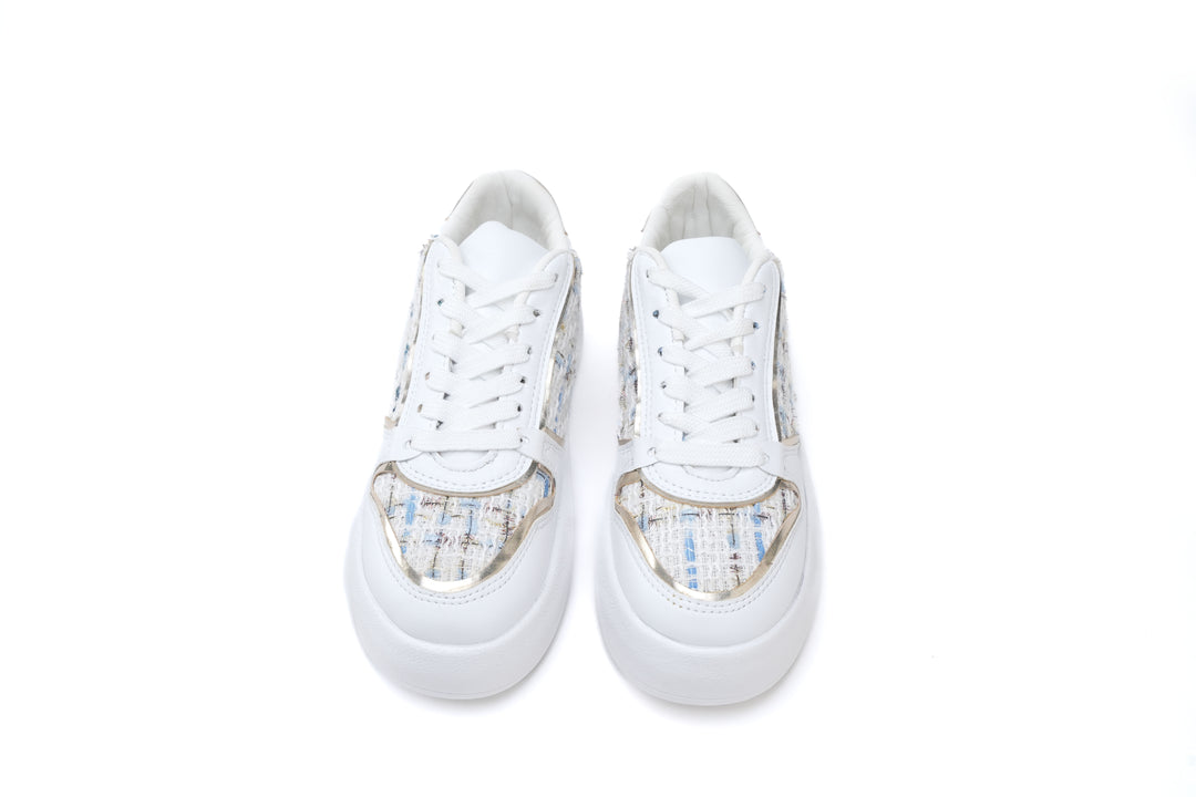 Elegant Tweed Platform Sneakers White