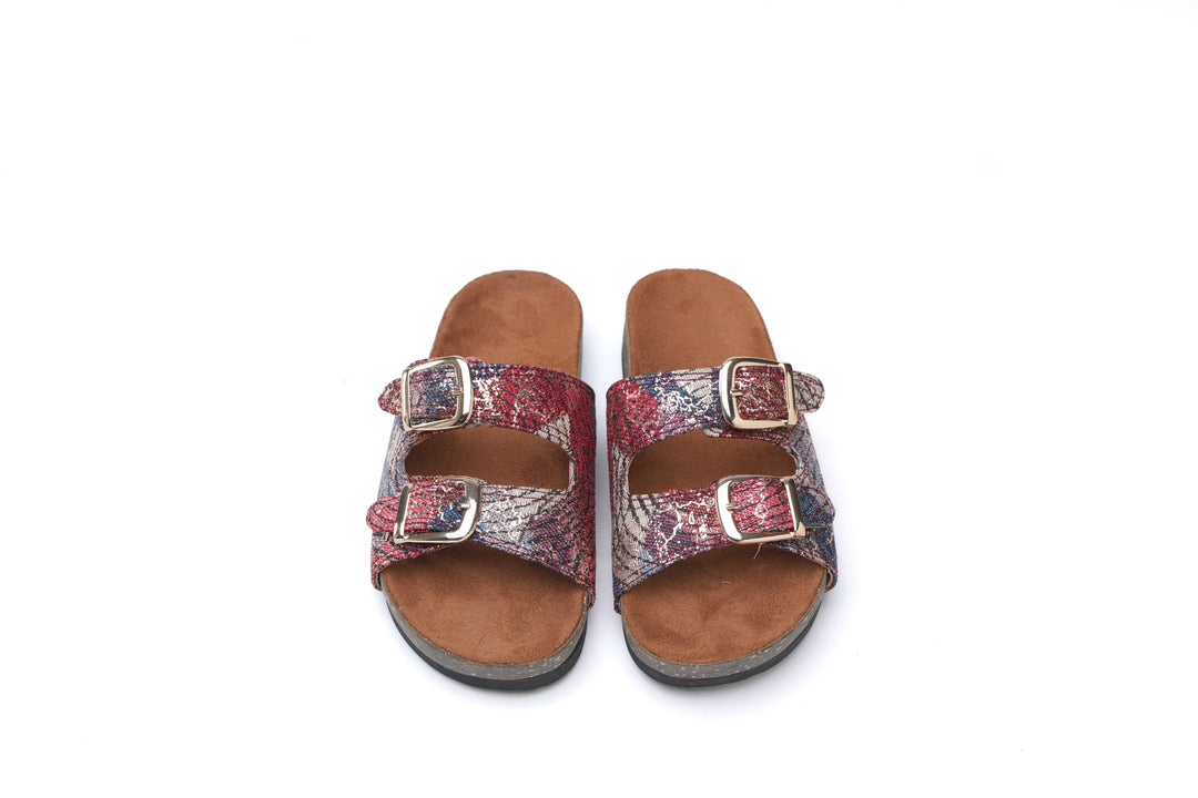 Crimson Luxe Snake-Print Slides