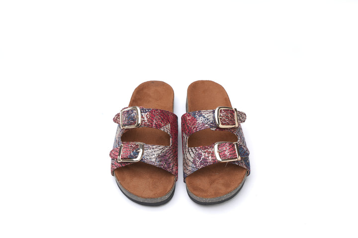 Crimson Luxe Snake-Print Slides