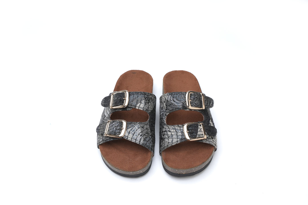 Midnight Luxe Snake-Print Slides