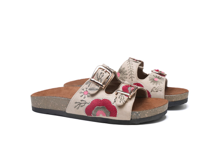 Sky Bloom Double Buckle Sandals Beige | Comfortable & Stylish