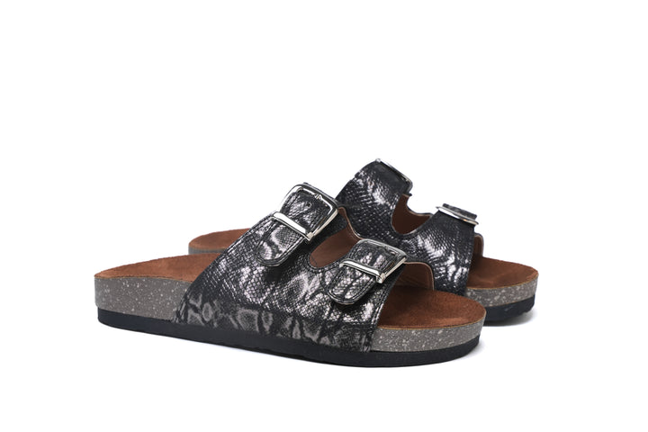 Shimmer Stride Buckle Sandals - Black
