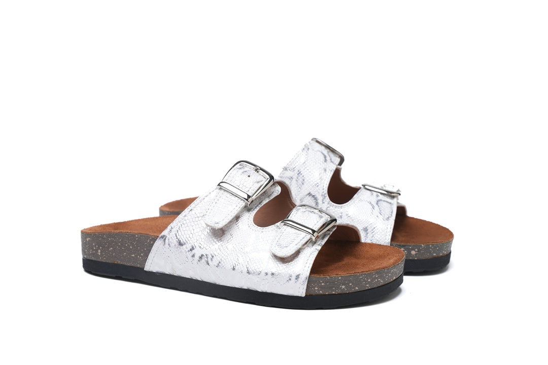 Shimmer Stride Buckle Sandals - Silver