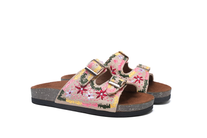 Boho Chic Embroidered Sandals Beige | Comfortable & Stylish