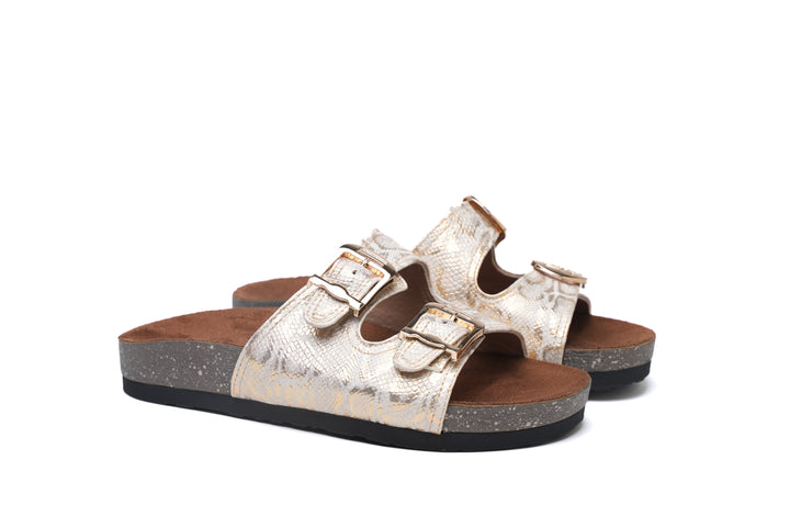 Shimmer Stride Buckle Sandals - Gold