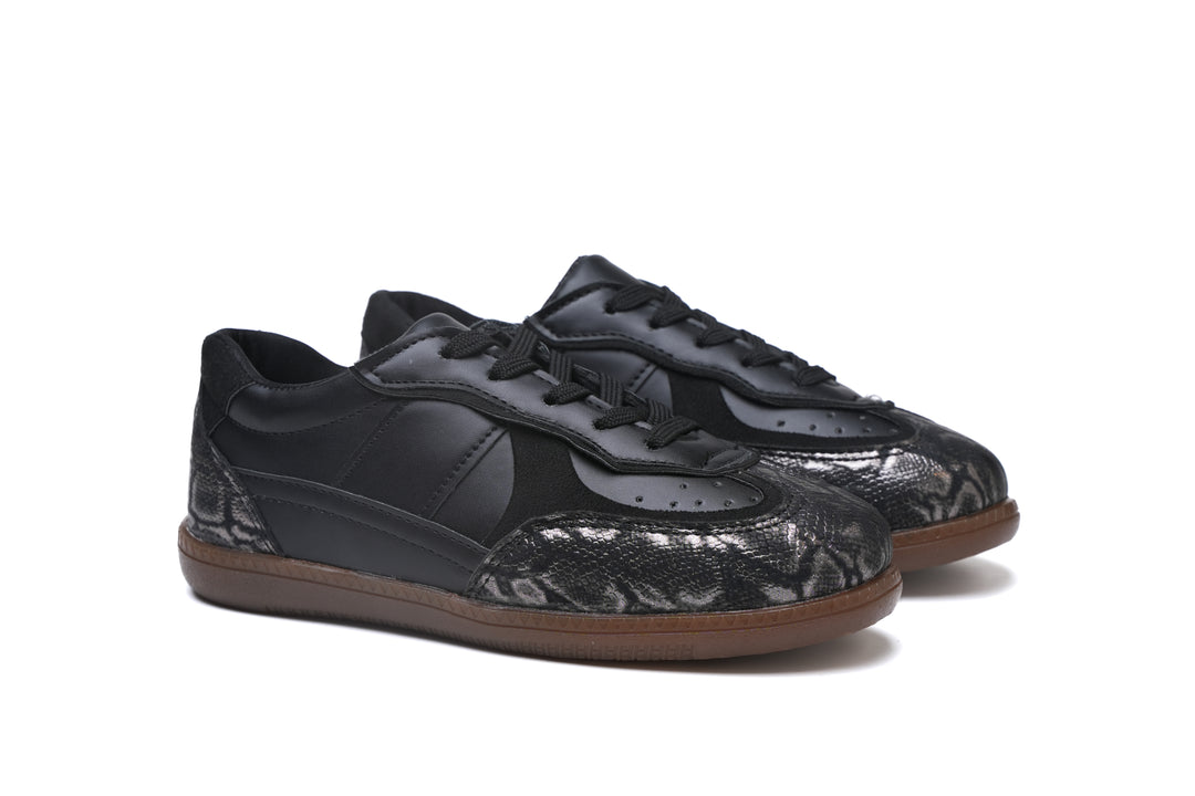 Black Python-Texture Sneakers | Sleek & Stylish Casual Shoes
