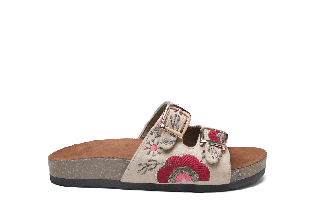 Sky Bloom Double Buckle Sandals Beige | Comfortable & Stylish