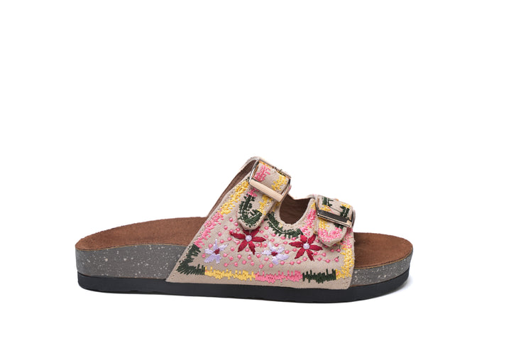 Boho Chic Embroidered Sandals Beige | Comfortable & Stylish