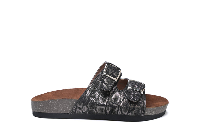 Shimmer Stride Buckle Sandals - Black