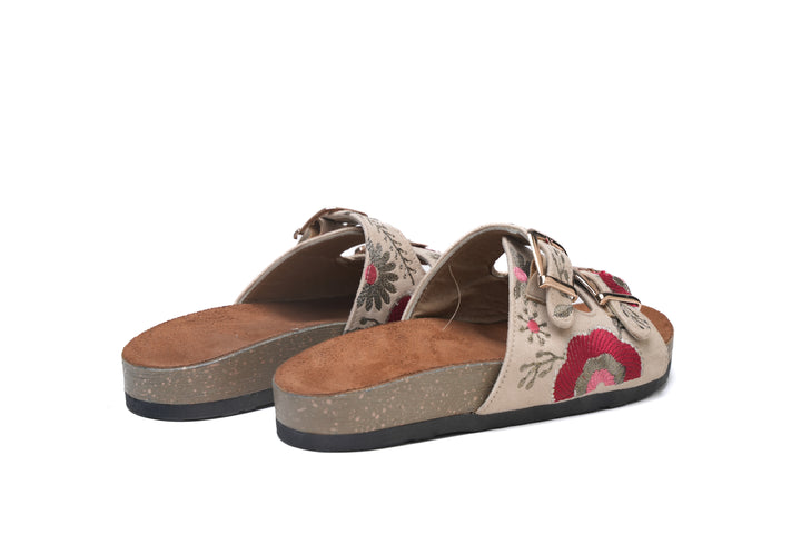 Sky Bloom Double Buckle Sandals Beige | Comfortable & Stylish