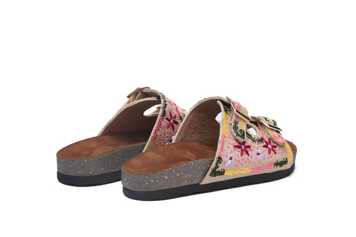 Boho Chic Embroidered Sandals Beige | Comfortable & Stylish
