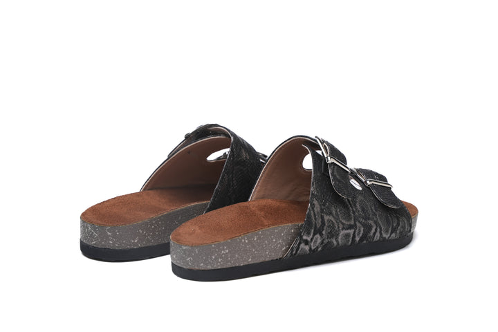 Shimmer Stride Buckle Sandals - Black
