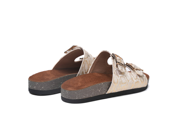 Shimmer Stride Buckle Sandals - Gold
