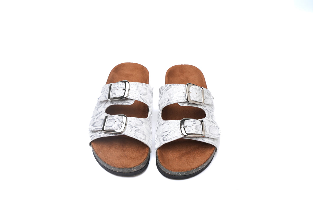 Shimmer Stride Buckle Sandals - Silver
