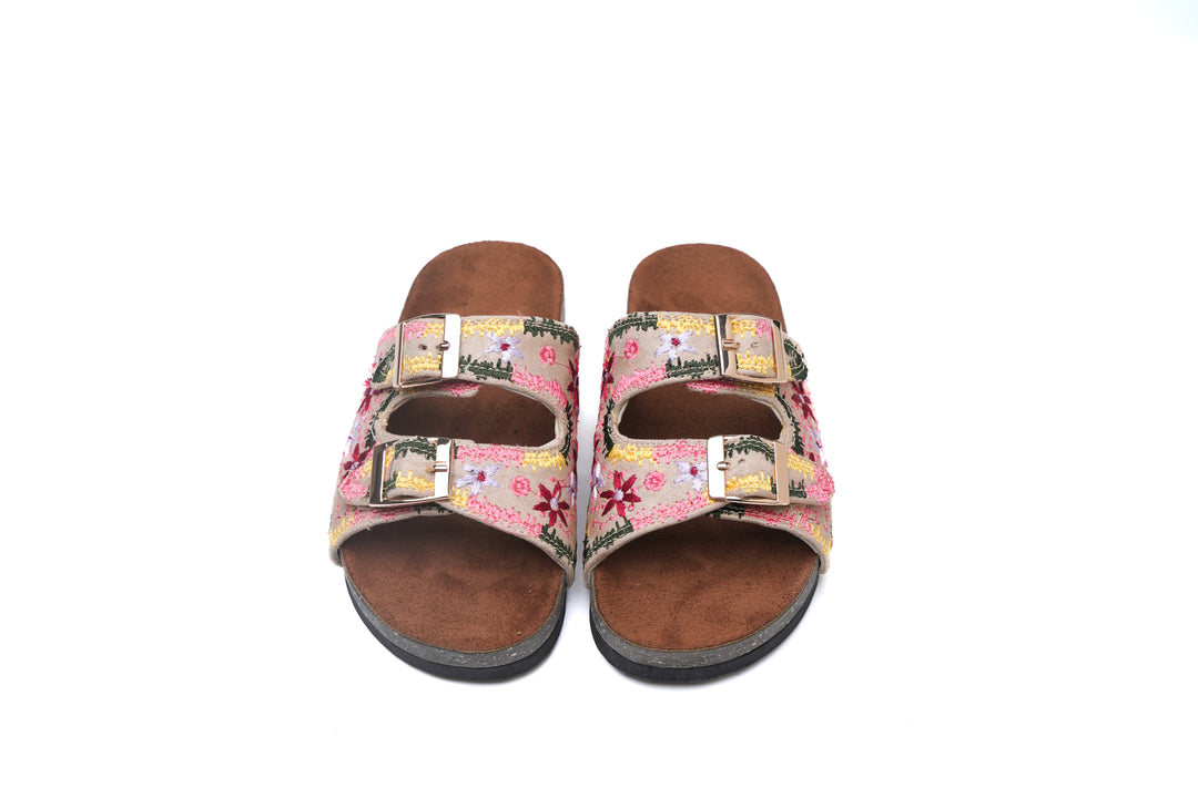 Boho Chic Embroidered Sandals Beige | Comfortable & Stylish