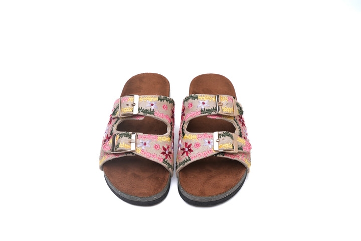 Boho Chic Embroidered Sandals Beige | Comfortable & Stylish