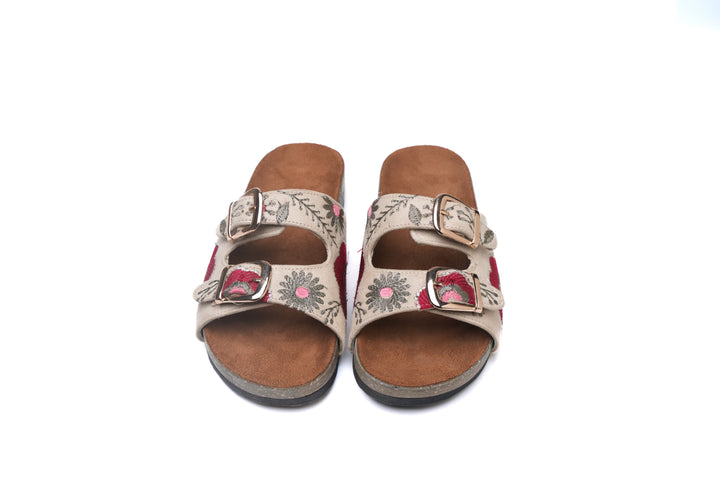 Sky Bloom Double Buckle Sandals Beige | Comfortable & Stylish