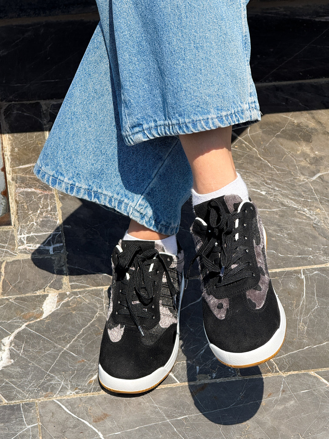 Black Suede & Animal Print Lace-Up Sneakers