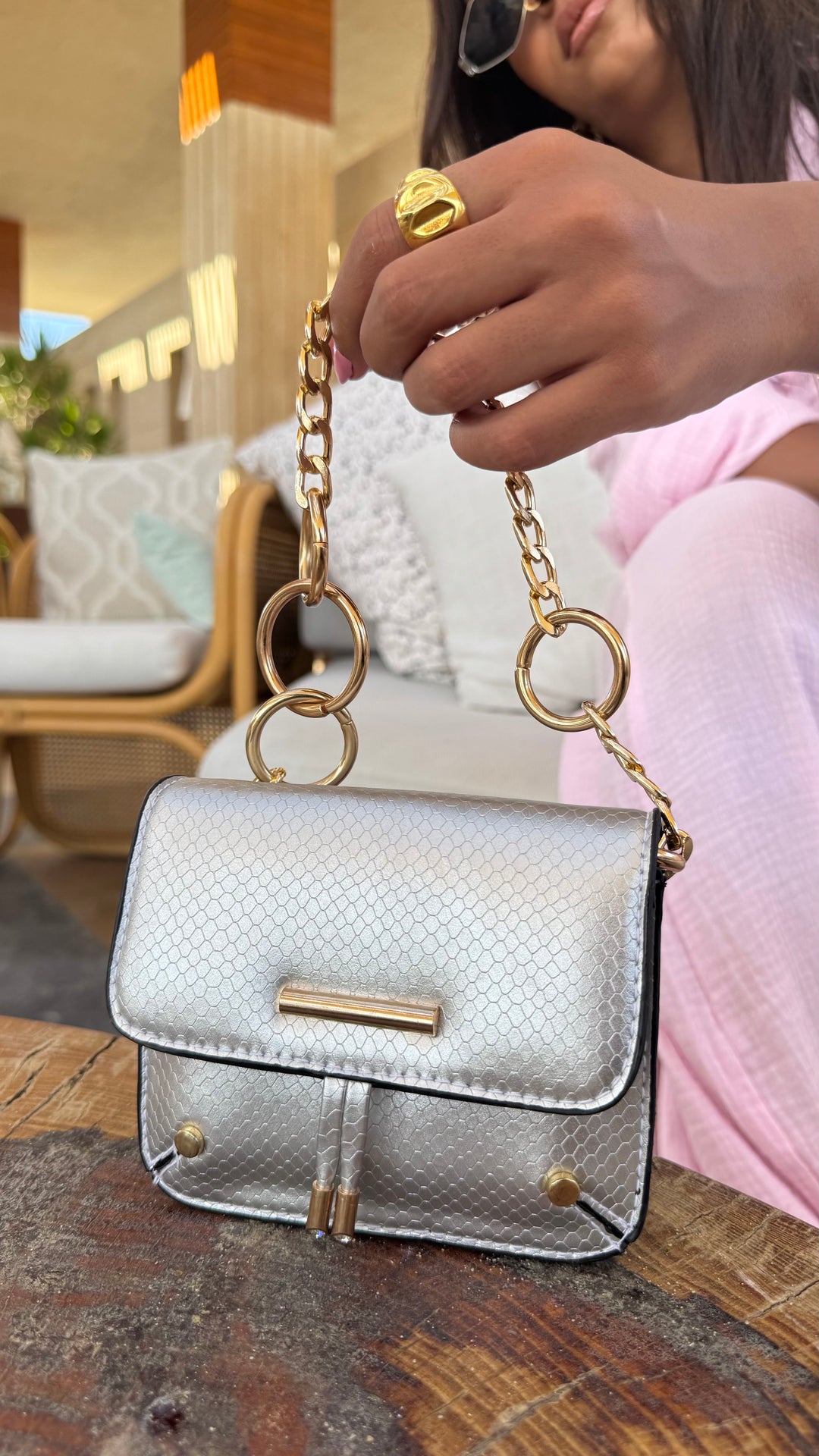 Icy Python-Textured Mini Crossbody - Silver