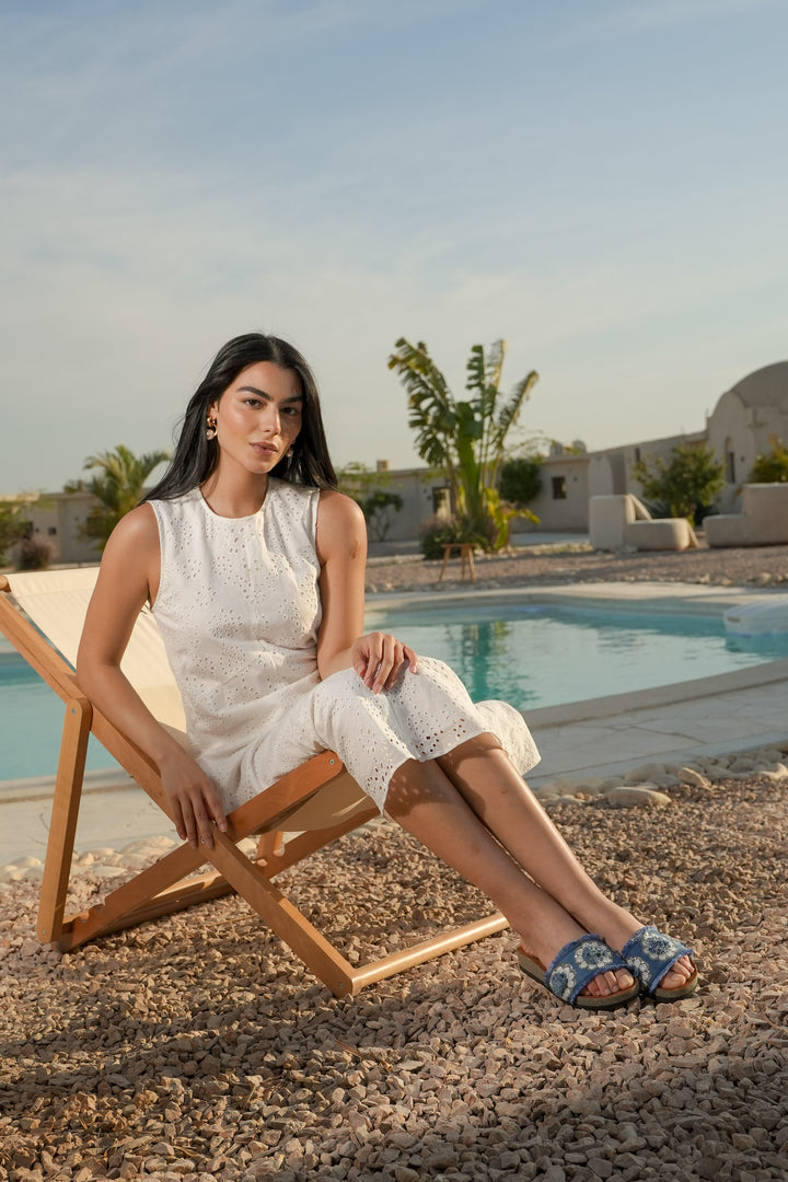 Denim Embroidered Flat Slides – Boho Summer Slip-Ons for Women by Havva Dose