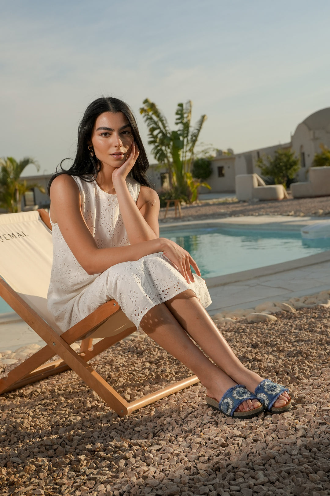 Denim Embroidered Flat Slides – Boho Summer Slip-Ons for Women by Havva Dose