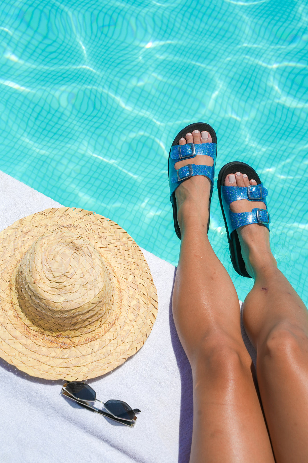 Glow Double-Buckle Slides - Blue