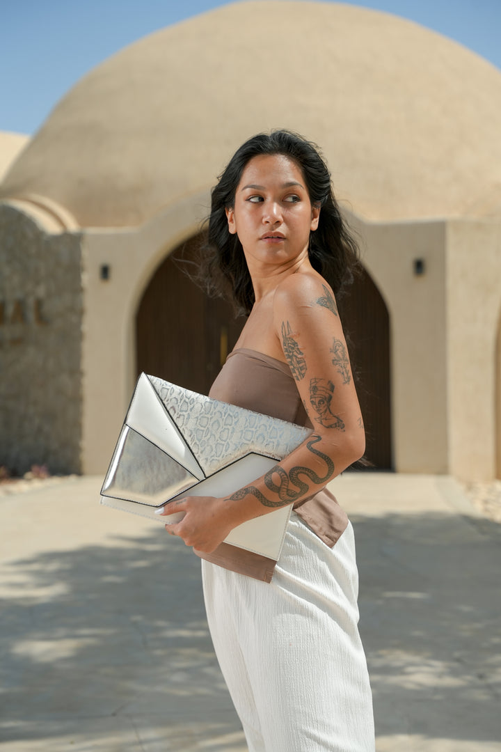 Python Envelope Clutch - White