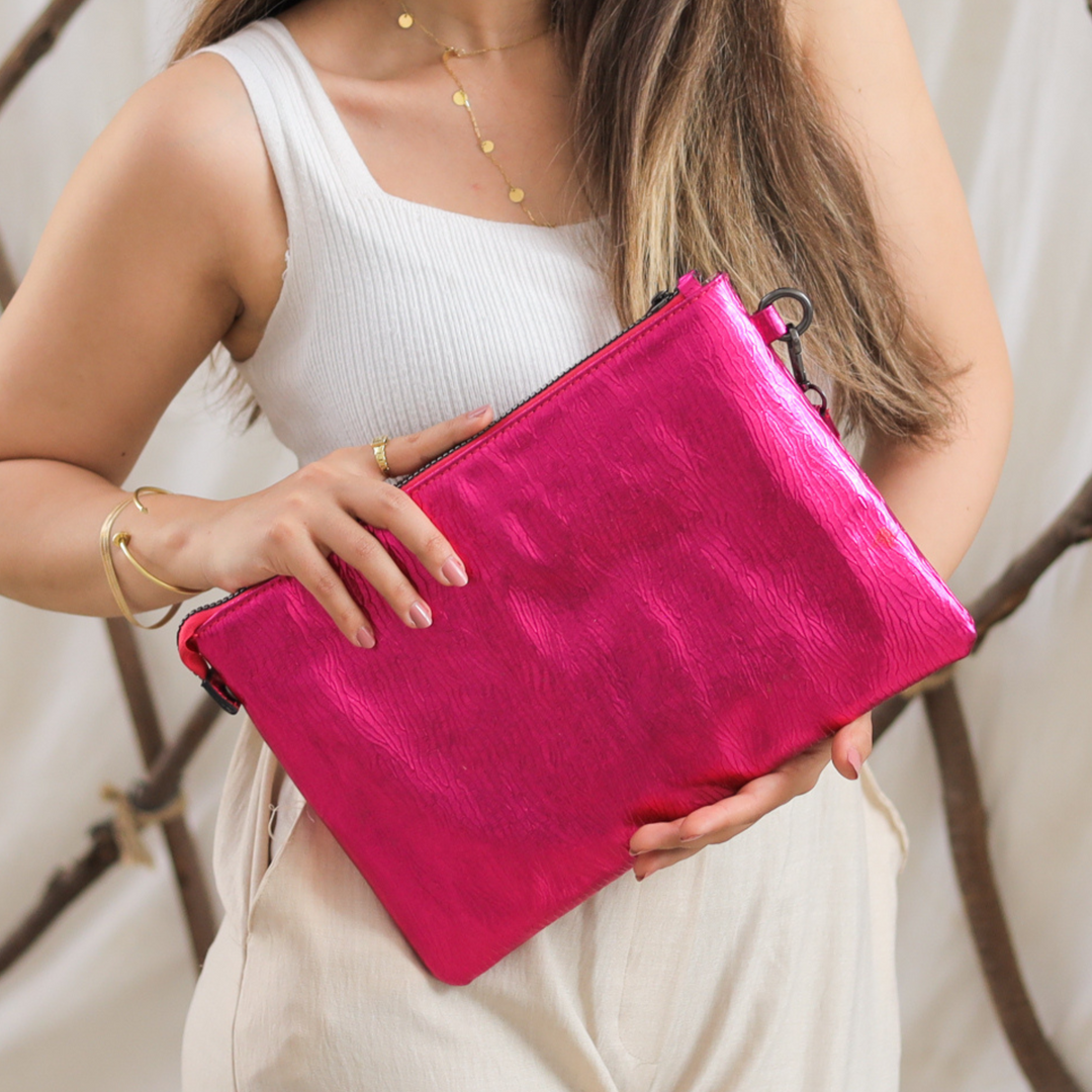 Metallic Fuchsia Clutch