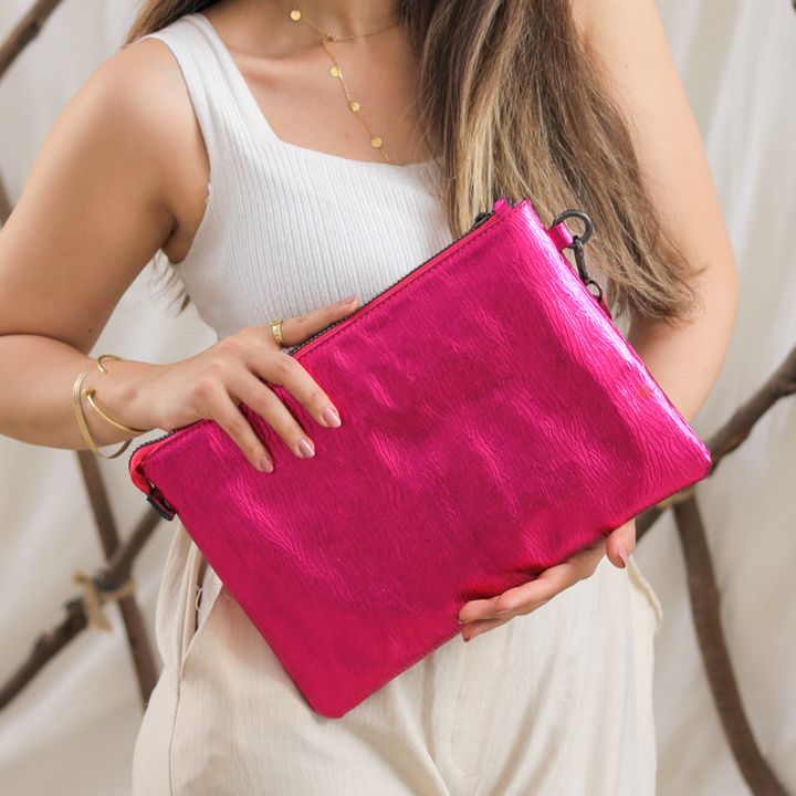 Metallic Fuchsia Clutch